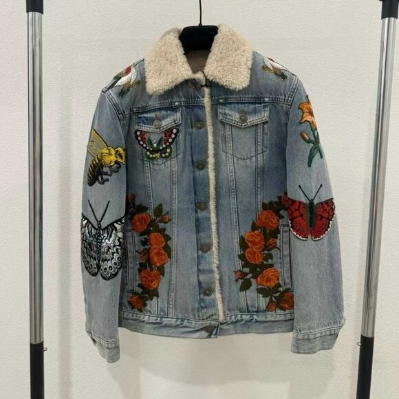 Gucci Other - NWT Authentic Gucci Gucci Shearling-Lined Embroidered Denim Jacket